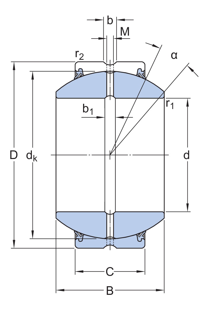 Радиальный сферический подшипник скольжения, требует техобслуживания, с уплотнениями, метрические размеры
