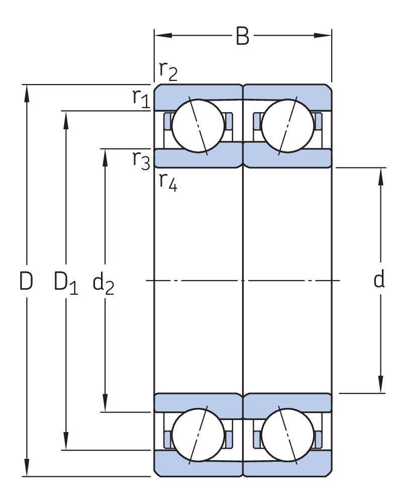 Согласованный комплект двух прецизионных высокоскоростных однорядных радиально-упорных шарикоподшипников типа E