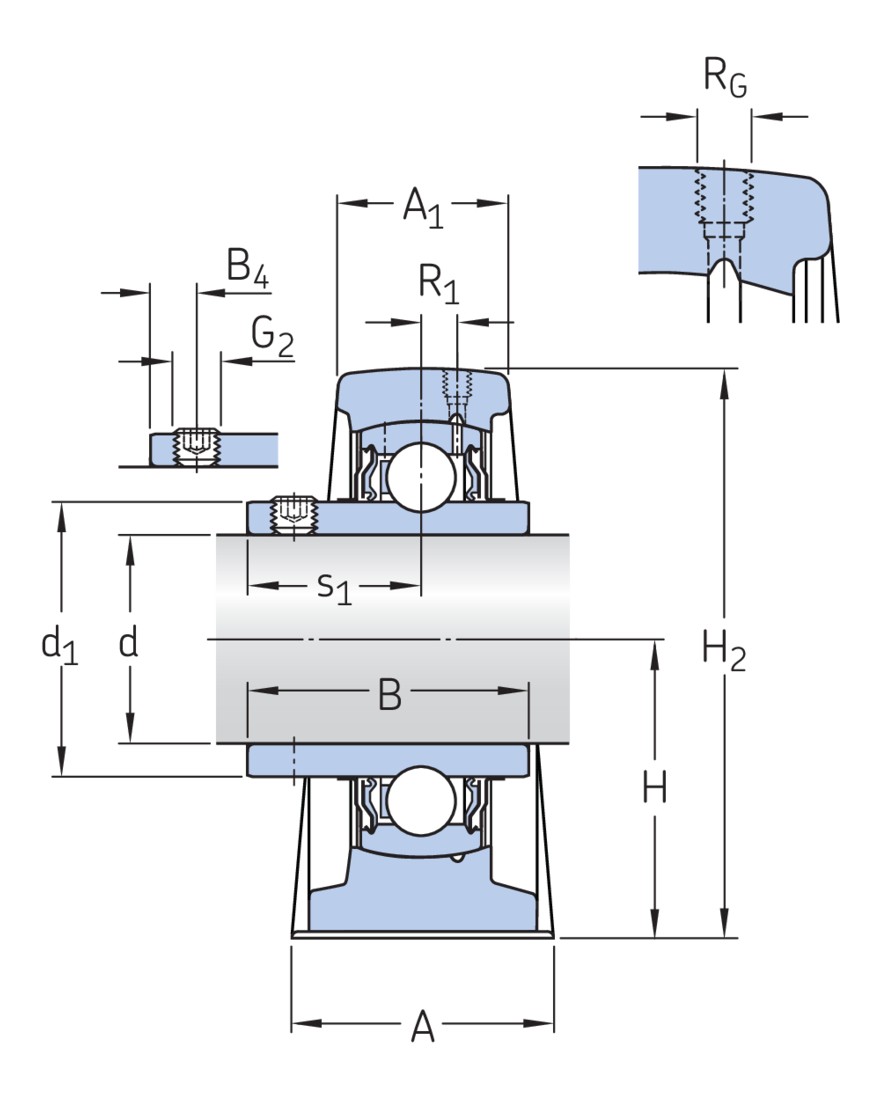 Стационарный шарикоподшипниковый узел с широким внутренним кольцом и фиксацией с помощью установочных винтов, чугун, стандарты ISO