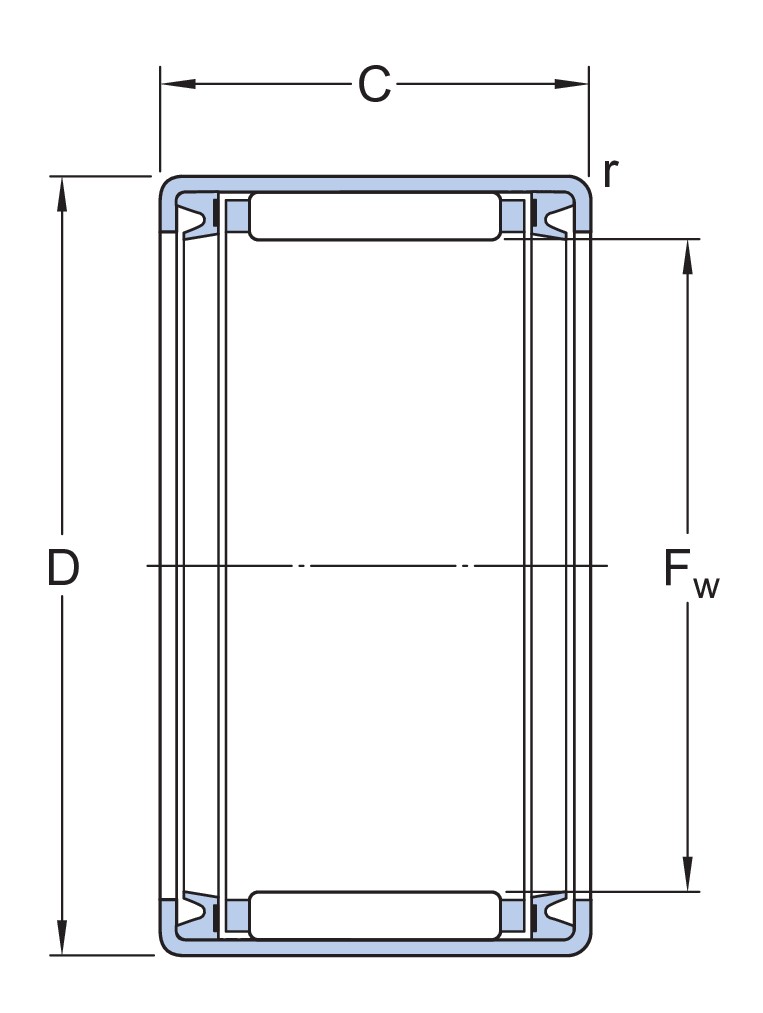 Игольчатый роликоподшипник со штампованным наружным кольцом, открытыми торцами и встроенным уплотнением