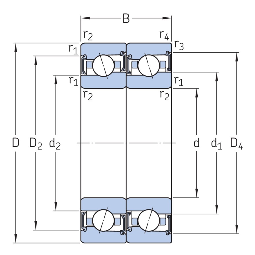 Согласованный комплект двух прецизионных высокоскоростных однорядных радиально-упорных шарикоподшипников типа E с уплотнениями