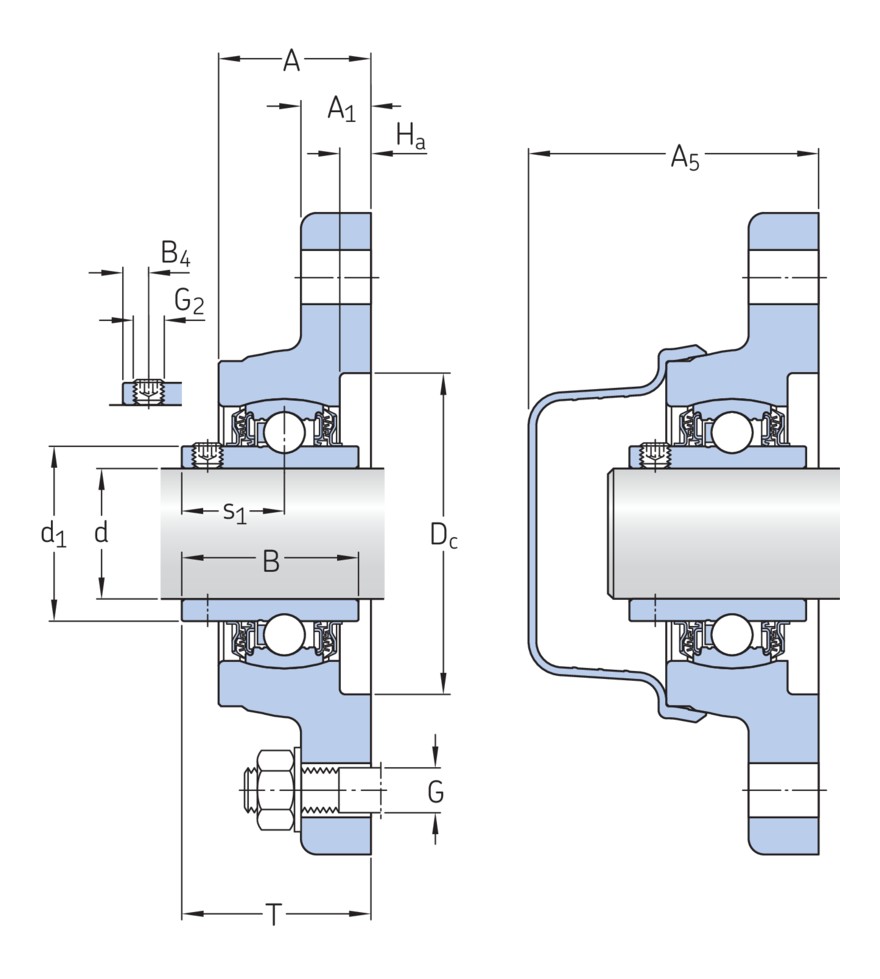 Шарикоподшипниковый узел с овальным фланцем, фиксация с помощью установочных винтов, нержавеющая сталь