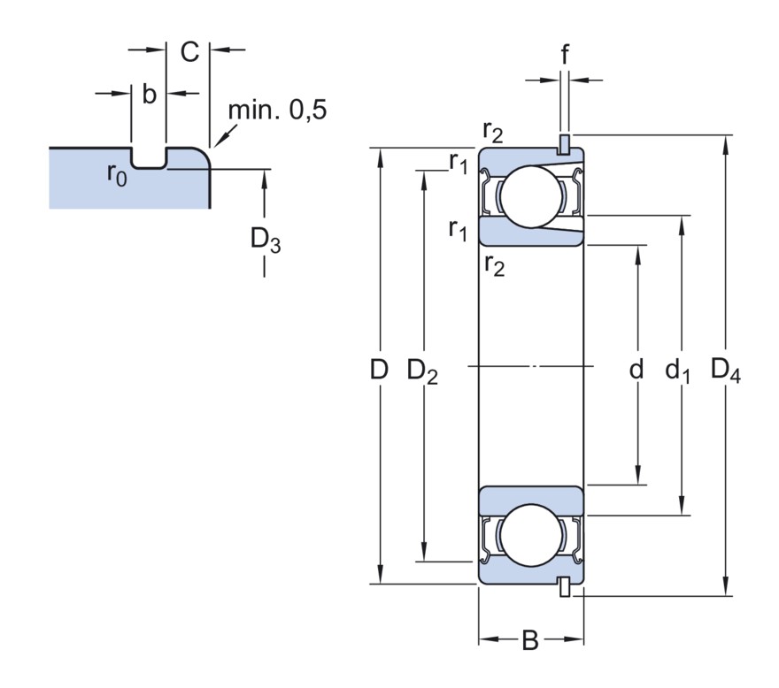 Радиальный шарикоподшипник с пазами для ввода шариков и встроенным уплотнением