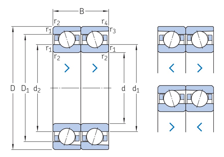 Согласованный комплект двух прецизионных однорядных радиально-упорных шарикоподшипников типа D повышенной грузоподъёмности