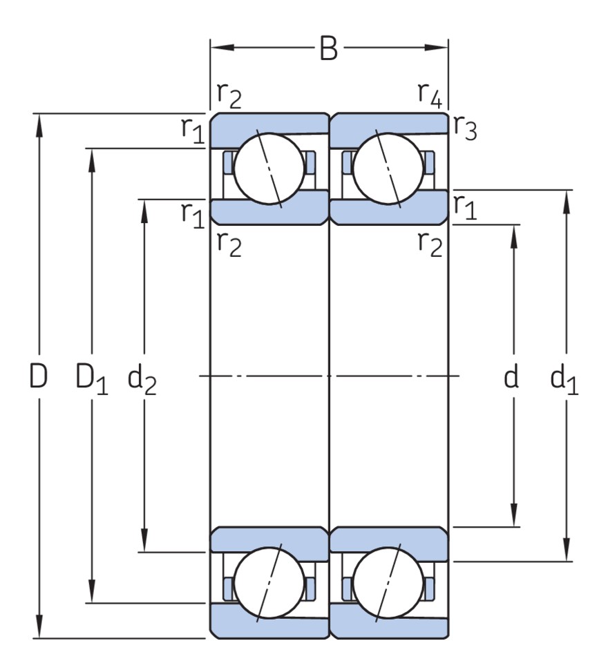 Согласованный комплект двух прецизионных высокоскоростных однорядных радиально-упорных шарикоподшипников типа E