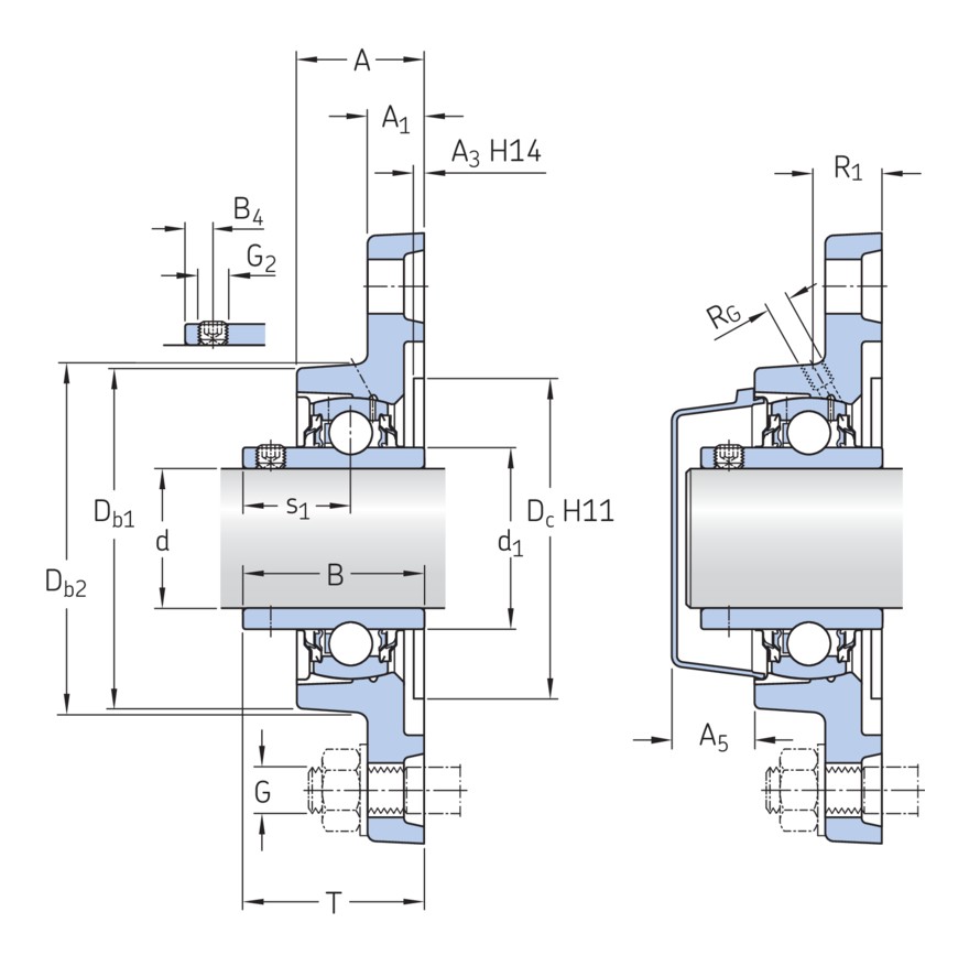 Шарикоподшипниковый узел с овальным фланцем, с широким внутренним кольцом и фиксацией с помощью установочных винтов, чугун, стандарты ISO