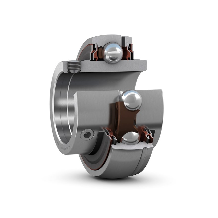 Корпусный подшипник с установочными винтами с фиксирующим и широким внутренним кольцом
