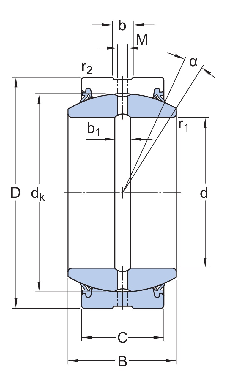 Радиальный сферический подшипник скольжения, требует техобслуживания, с уплотнениями, дюймовые размеры