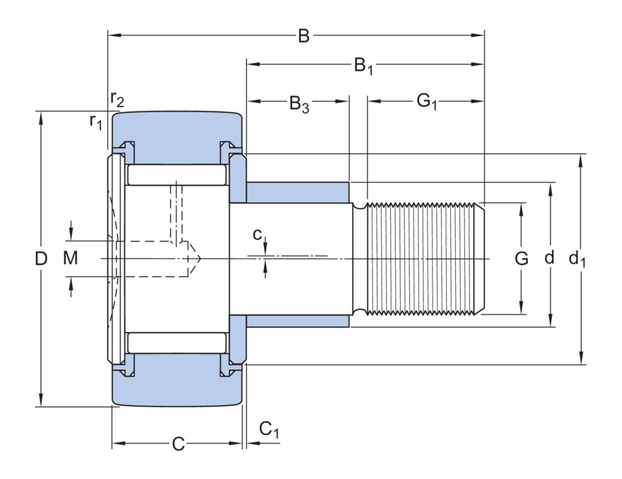 Опорный ролик с цапфой на основе роликоподшипника с эксцентриковым кольцом, встроенным уплотнением и элементами для повторного смазывания