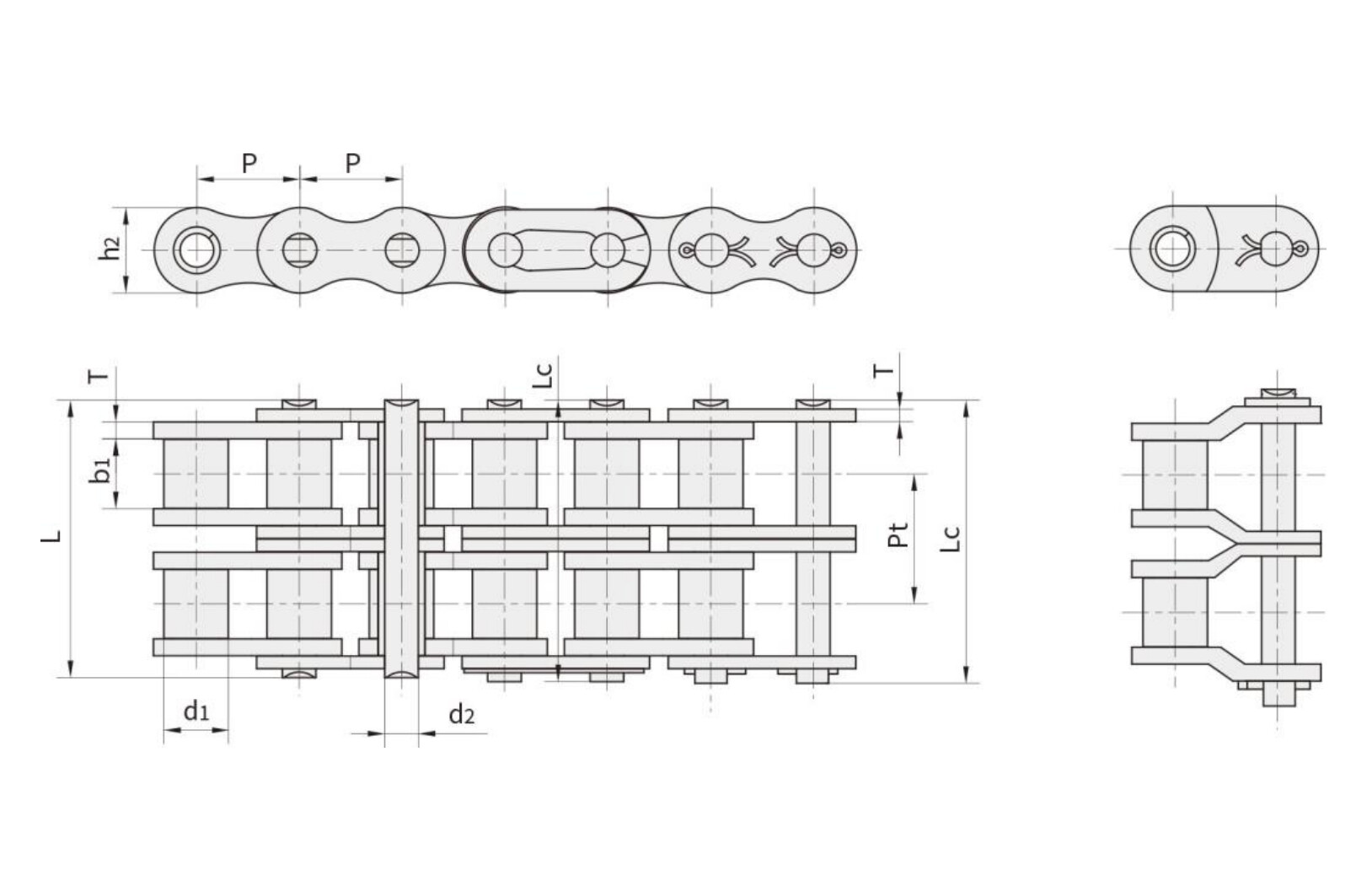 Прецизионная двухрядная роликовая цепь 48B-2 (Серия B)