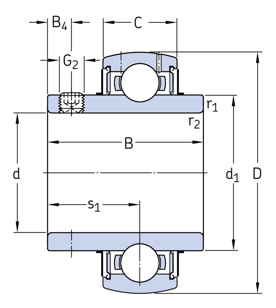 Корпусный подшипник с установочными винтами с фиксирующим и широким внутренним кольцом
