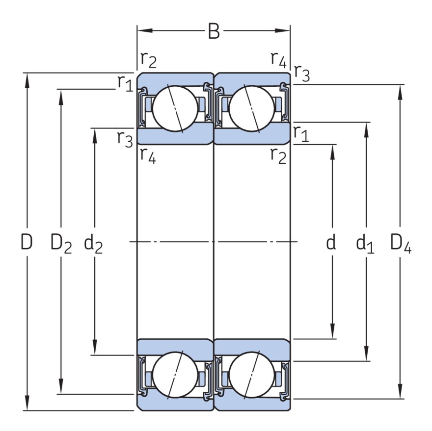 Согласованный комплект двух прецизионных высокоскоростных однорядных радиально-упорных шарикоподшипников типа E с уплотнениями