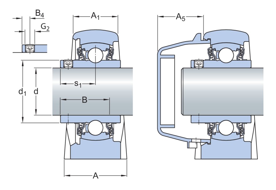 Стационарный шарикоподшипниковый узел с широким внутренним кольцом и фиксацией с помощью установочных винтов, нержавеющая сталь