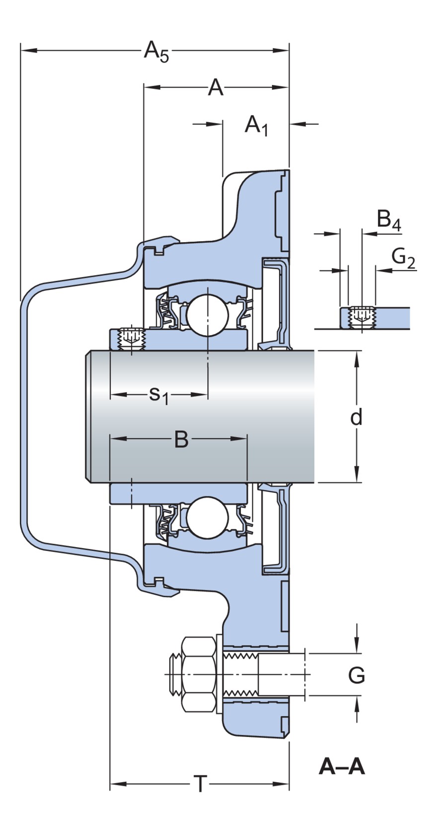 Шарикоподшипниковый узел с квадратным фланцем, с узким внутренним кольцом и фиксацией с помощью установочных винтов, композит