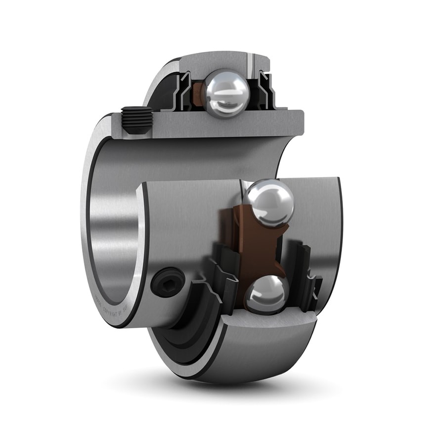 Корпусный подшипник с установочными винтами с фиксирующим и широким внутренним кольцом