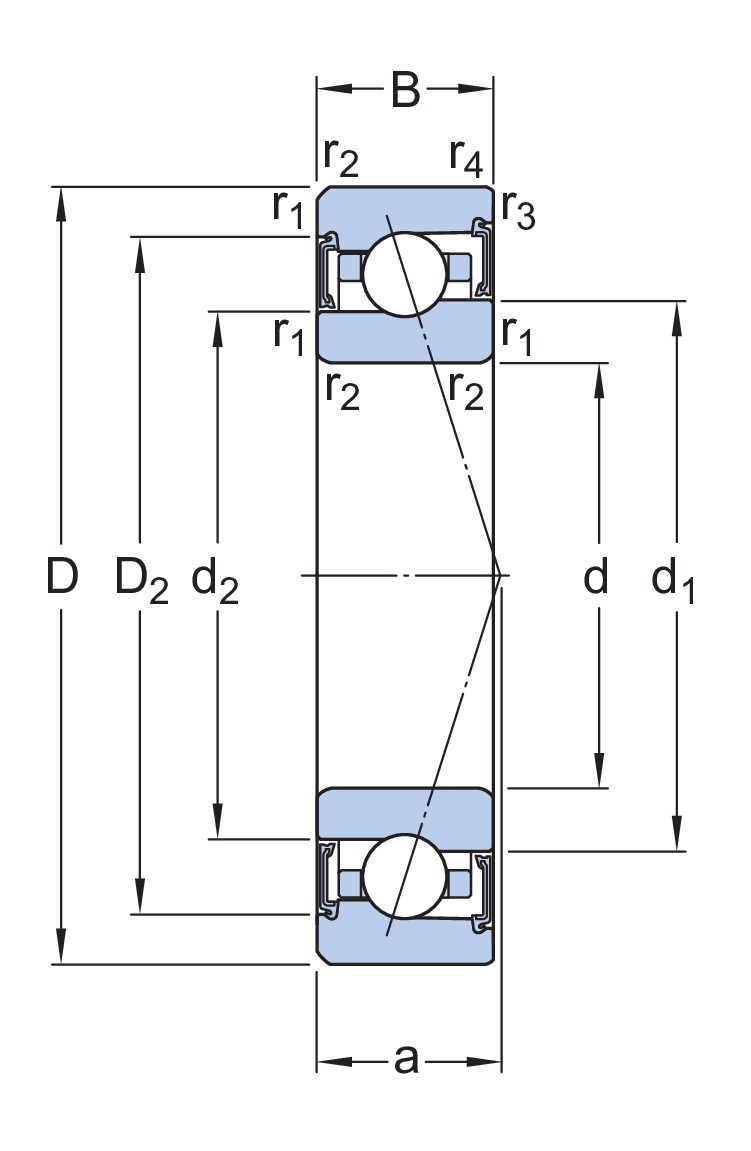 Прецизионный высокоскоростной универсальный однорядный радиально-упорный шарикоподшипник типа E с бесконтактными уплотнениями с обеих сторон