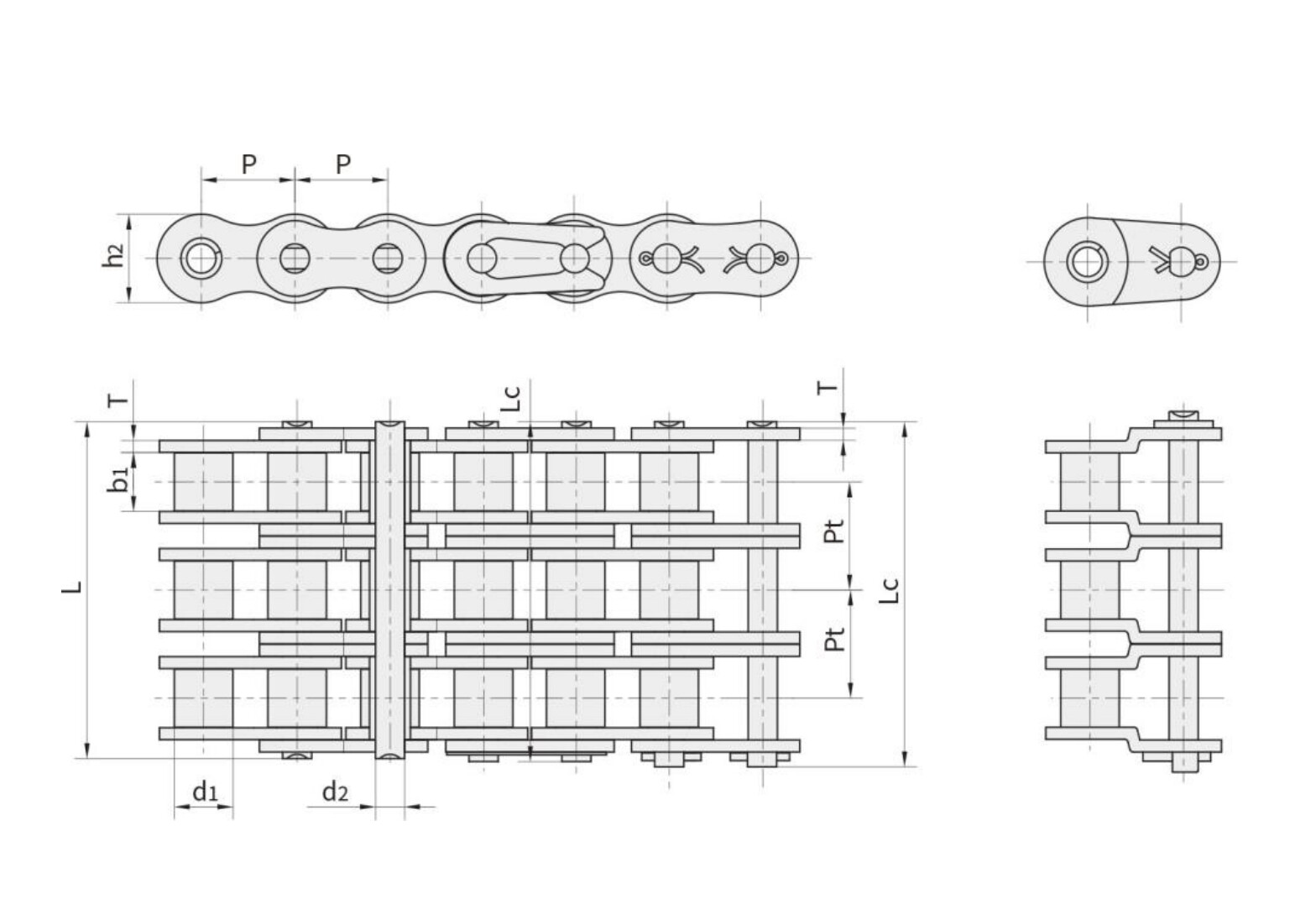 Прецизионная трехрядная роликовая цепь 16A-3 (Серия А)