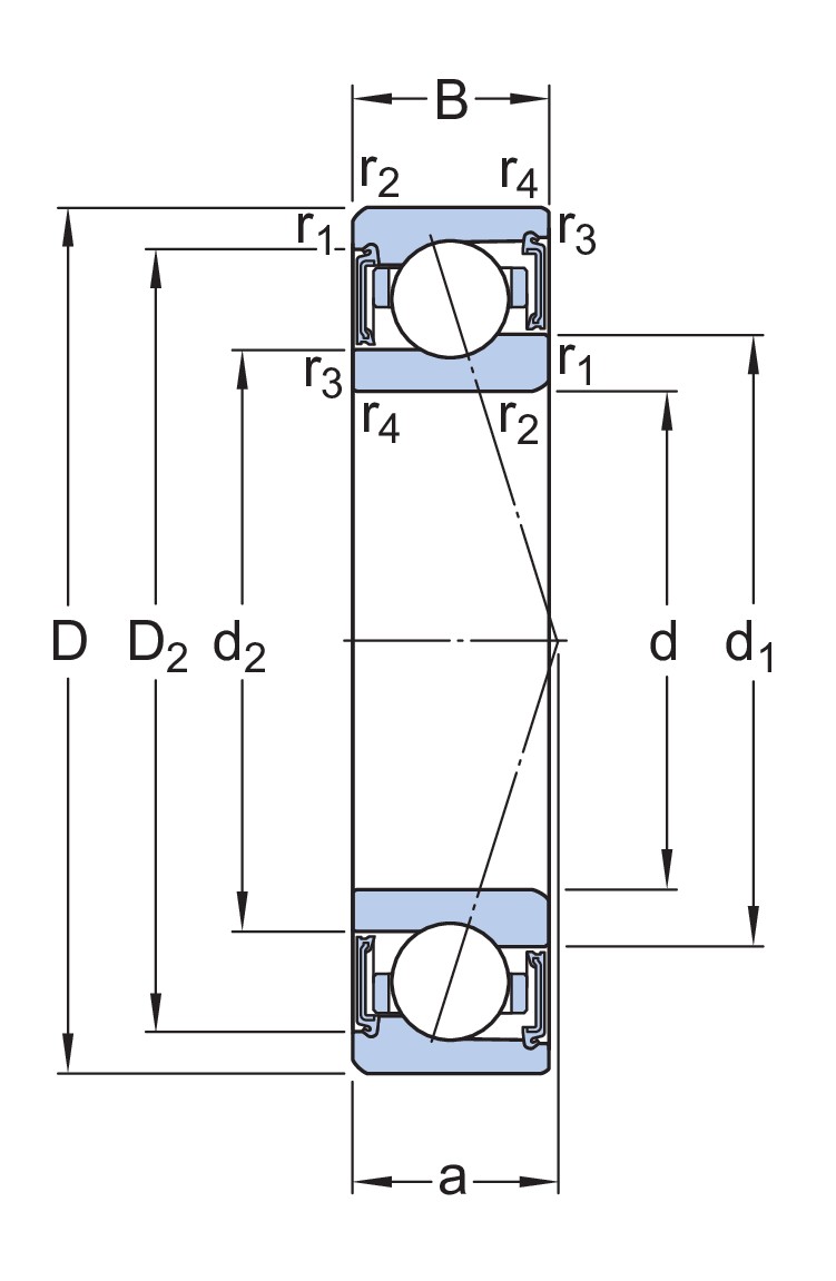 Прецизионный высокоскоростной универсальный однорядный радиально-упорный шарикоподшипник типа E с бесконтактными уплотнениями с обеих сторон