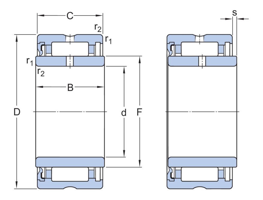 Однорядный игольчатый роликоподшипник с механически обработанными кольцами, с бортами и встроенным уплотнением