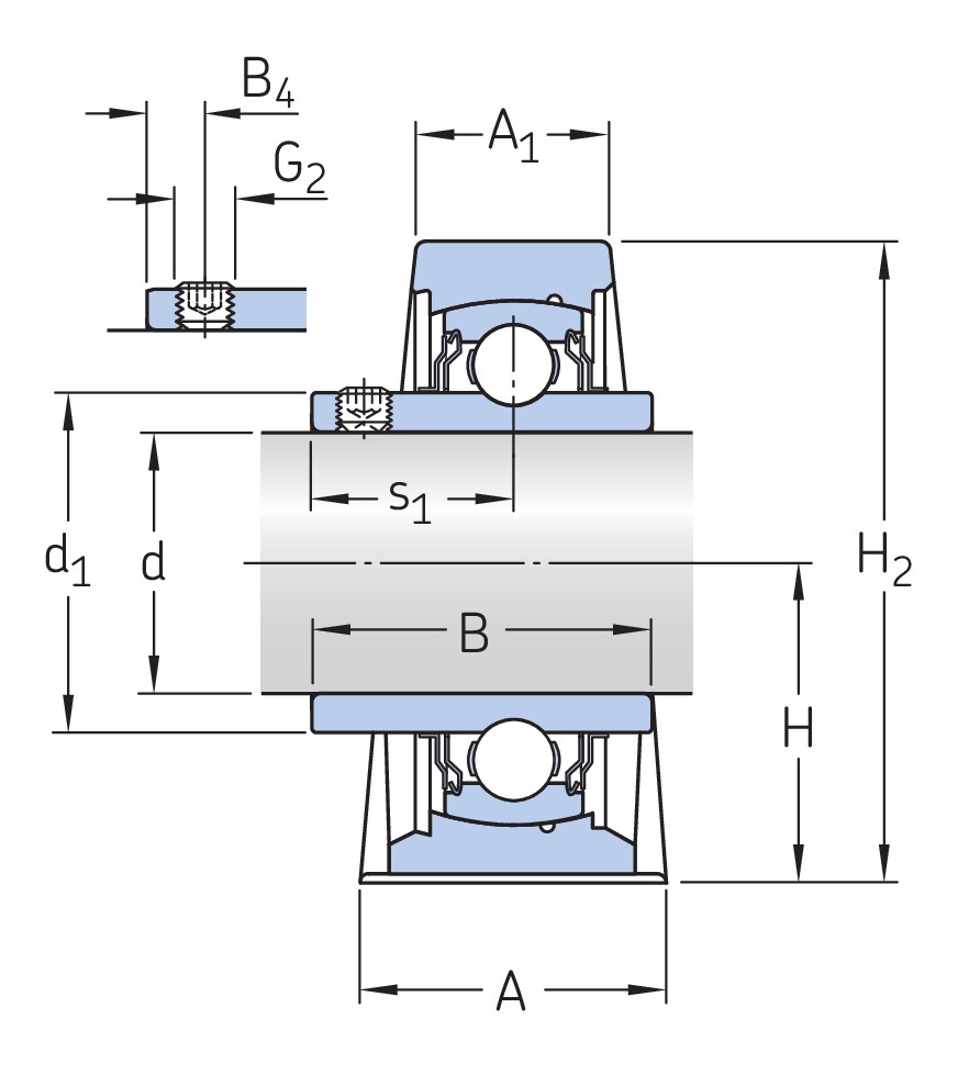 Стационарный шарикоподшипниковый узел с широким внутренним кольцом и фиксацией с помощью установочных винтов, высокотемпературный, чугун, стандарты ISO