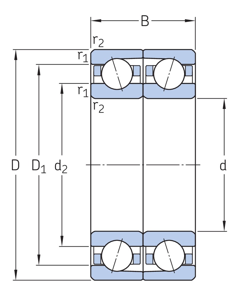 Согласованный комплект двух прецизионных однорядных радиально-упорных шарикоподшипников типа D повышенной грузоподъёмности